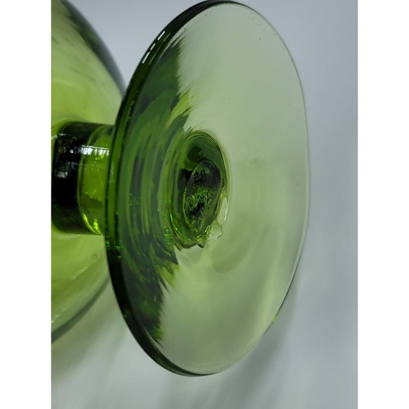 Vintage Bischoff Glass Hand Blown Green Compote Controlled Bubbles - Picture 4 of 11